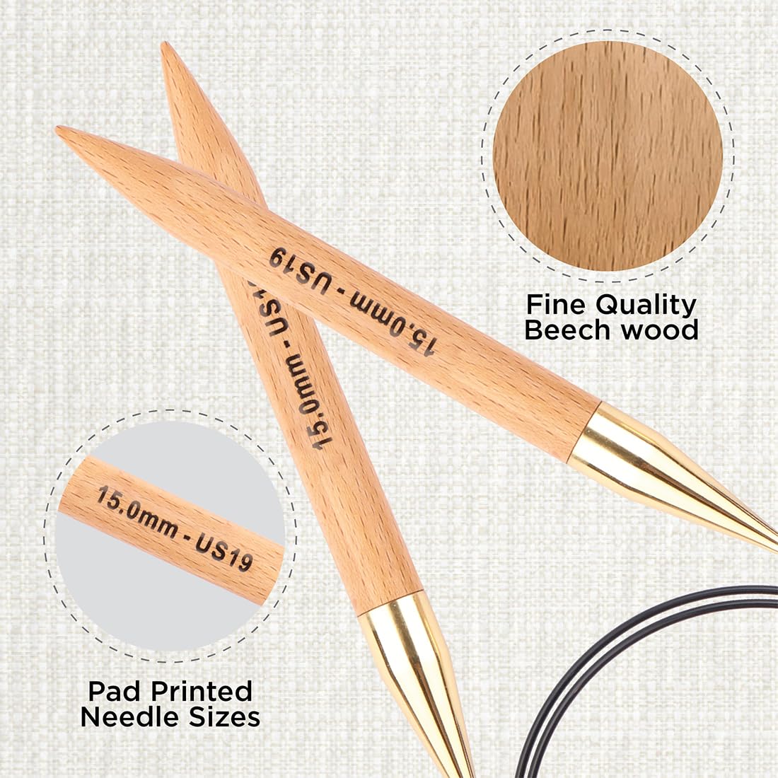 KnitPro Basix - Ferro Circolare da Maglia, in Legno di Betulla, 80 cm x 15mm