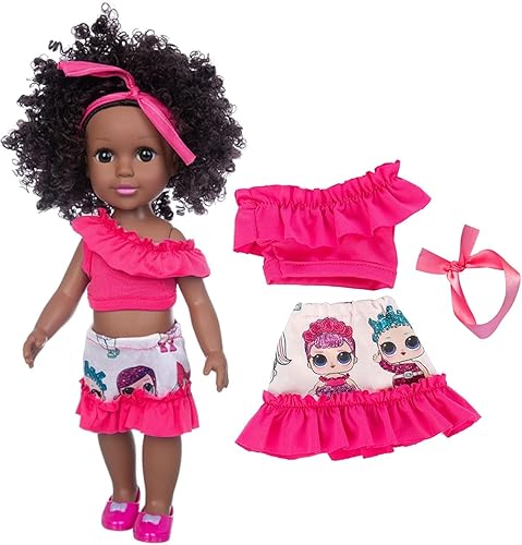 Miniatura 6 de Muñeca negra de 14.5 pulgadas y 2 juegos de accesorios de ropa, muñeca afroamericana para bebé, incluye gafas, cámara, bolsa y zapatos para niños y