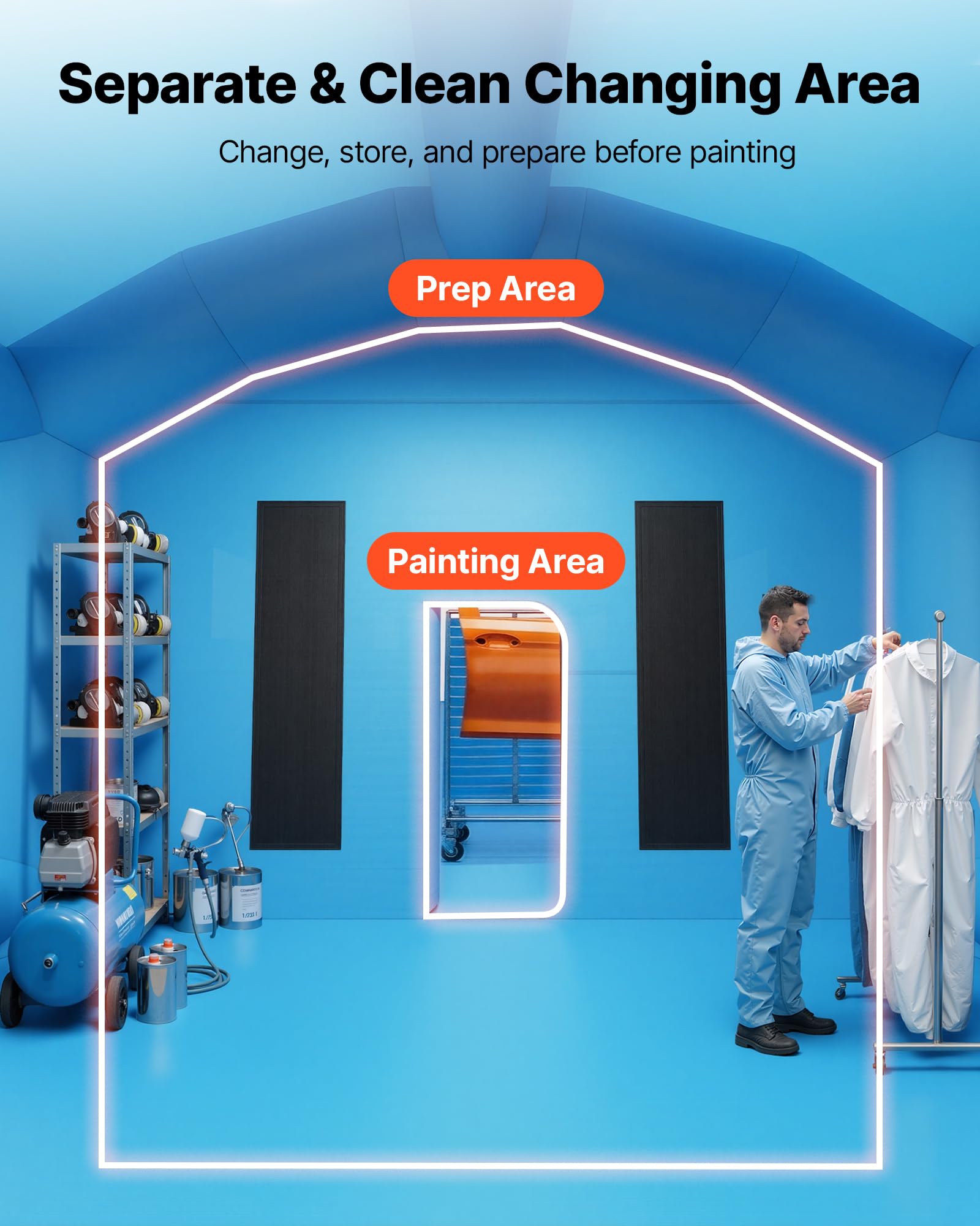 VEVOR Cabina di Verniciatura a Spruzzo Gonfiabile 10 x 6 x 4 m, Tenda Verniciatura Portatile con Soffiatori da 950W e 1100W, con Spogliatoio e Filtro, per Protezione di Piccole Imbarcazioni e Mobili