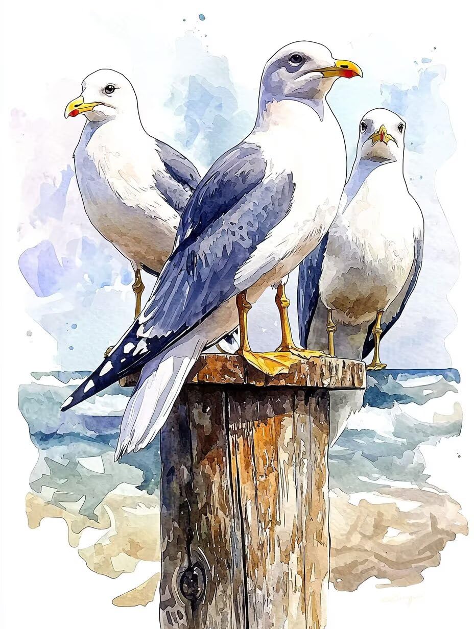 WEISHIWE Gabbiano Dipingere con i Numeri per Adulti, 70x90cm a-308 | Paint by Numbers Kit con Pennelli e Acrilico Pigmento, Fai da te Olio La Pittura di Numeri Kit, Decora la Casa, senza Cornice