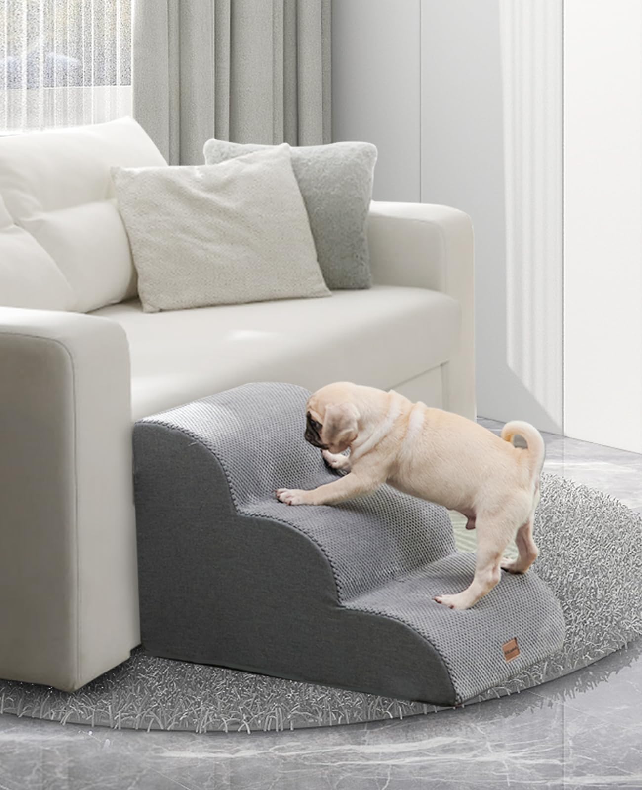 Scaletta Per Cani,3 Gradini Scala Antiscivolo per Animali Domestici,Scale per Cani per Divano e Letto con Fodera Copertura Rimovibile e Lavabile (Grigio)