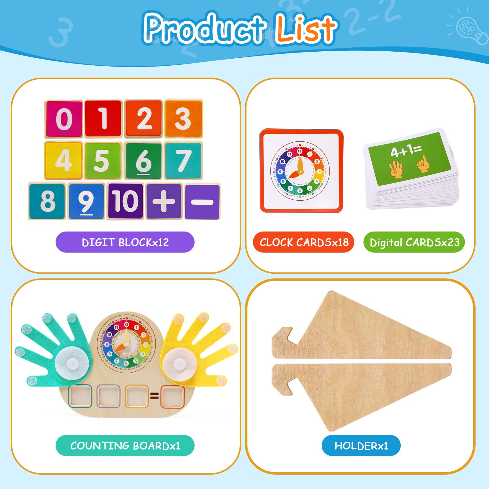 Juegos Educativos Niños 3 4 5 6 Años, Juguetes Montessori Matemáticas de Madera con Reloj, Juegos de Conteo para Preescolar Aprender Suma y Resta Regalo para Infantil Niños Niñas 3-6 Años