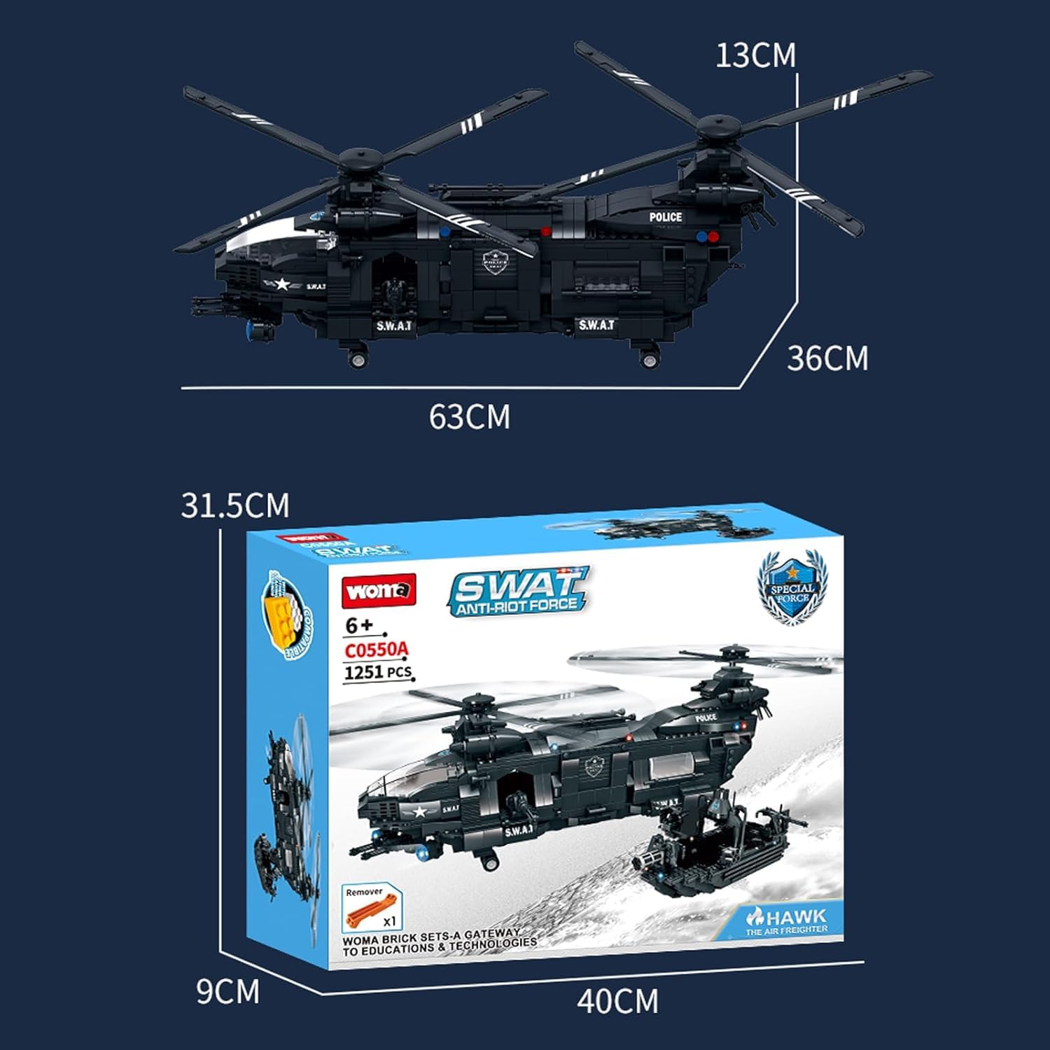 WOMA C0550A Swat Hawk, zestaw klocków, 1251 elementów, edukacyjny zestaw konstrukcyjny dla dzieci