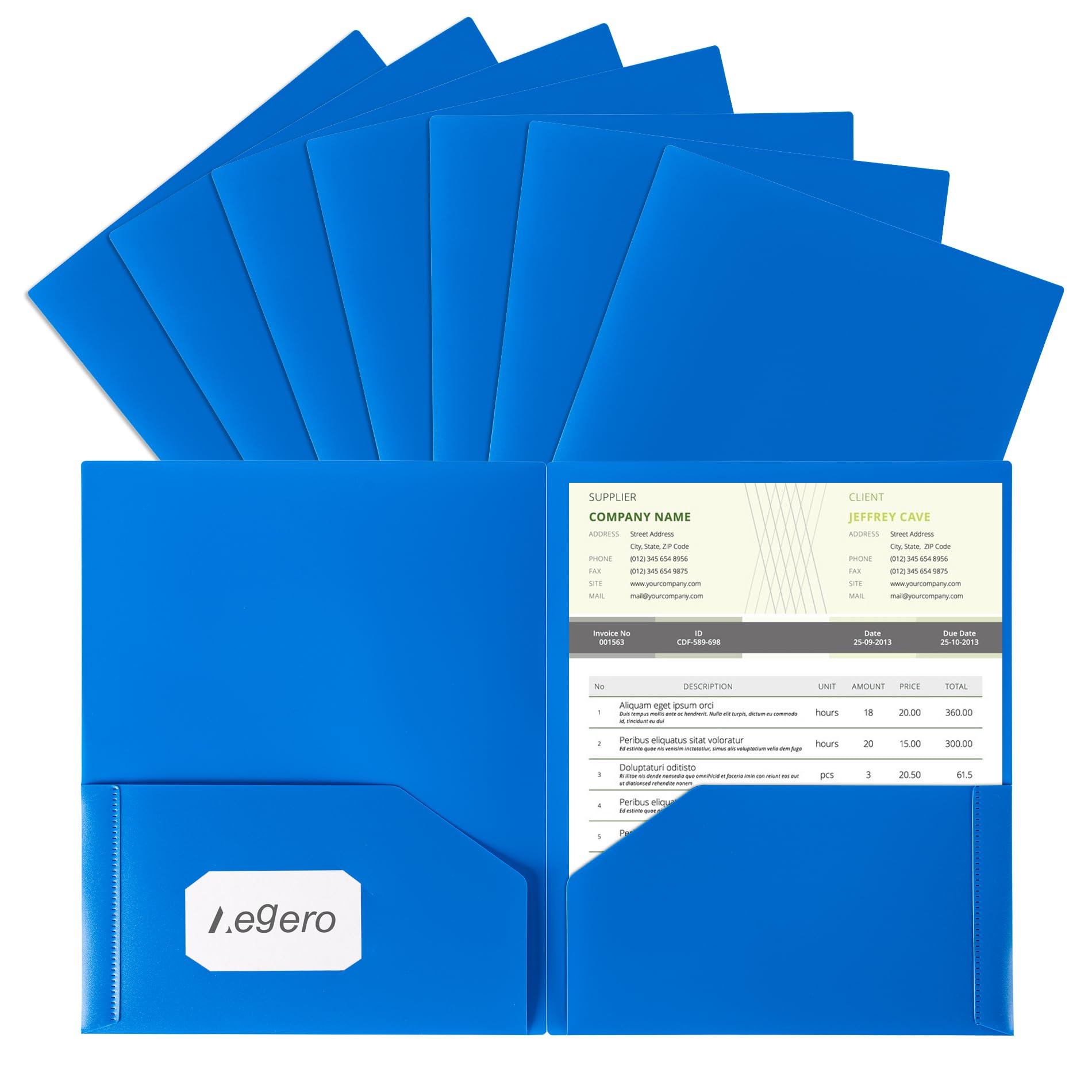 Plastic Folders with Pockets (7 Pack, Blue), Durable Heavy Duty File Folders with Business Card Slot, 2-Pocket Folder for Schoolwork & Office,Letter Size