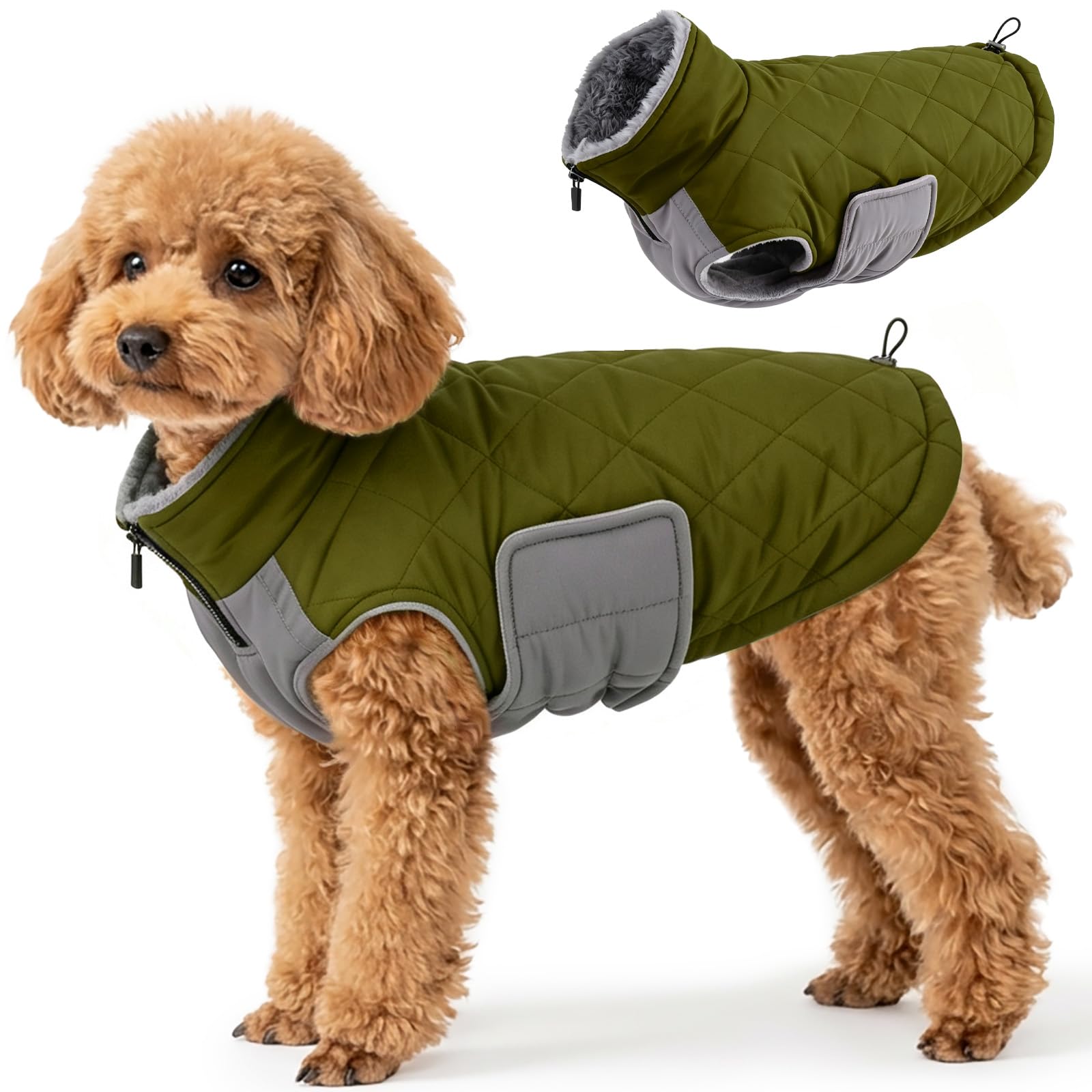 Lelepet Dog Coat, Winter Fleece Lined Jacket for Dogs, Army Green M
