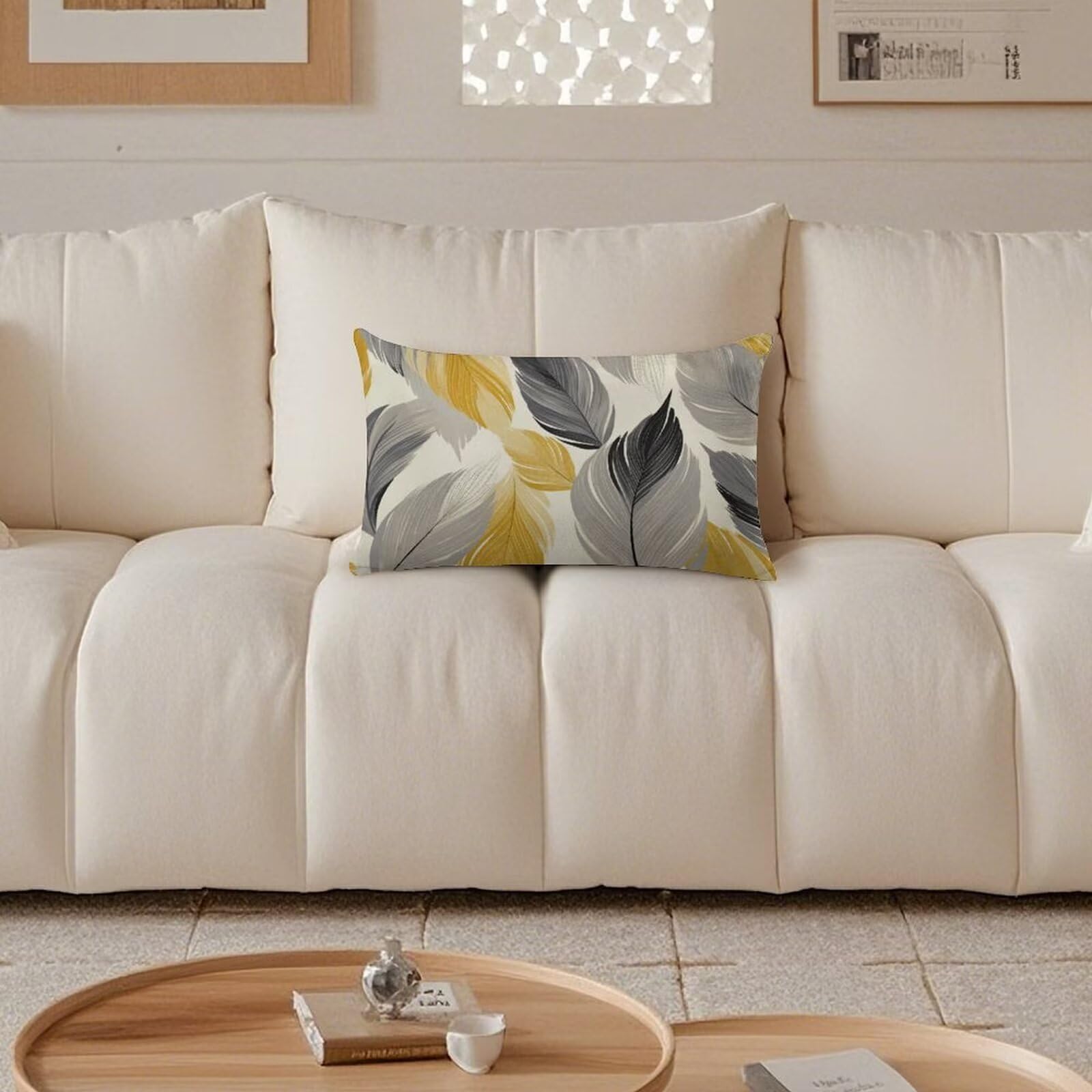 2et Set Kissenbezug 40x80 cm Dekokissen Sofakissen Outdoor Kissen Grau Kissenbezüge Kissenhüllen Dekorative Couchkissen Blatt Zierkissenbezüge mit Verstecktem Reißverschluss für Sofa Couch (XY303)