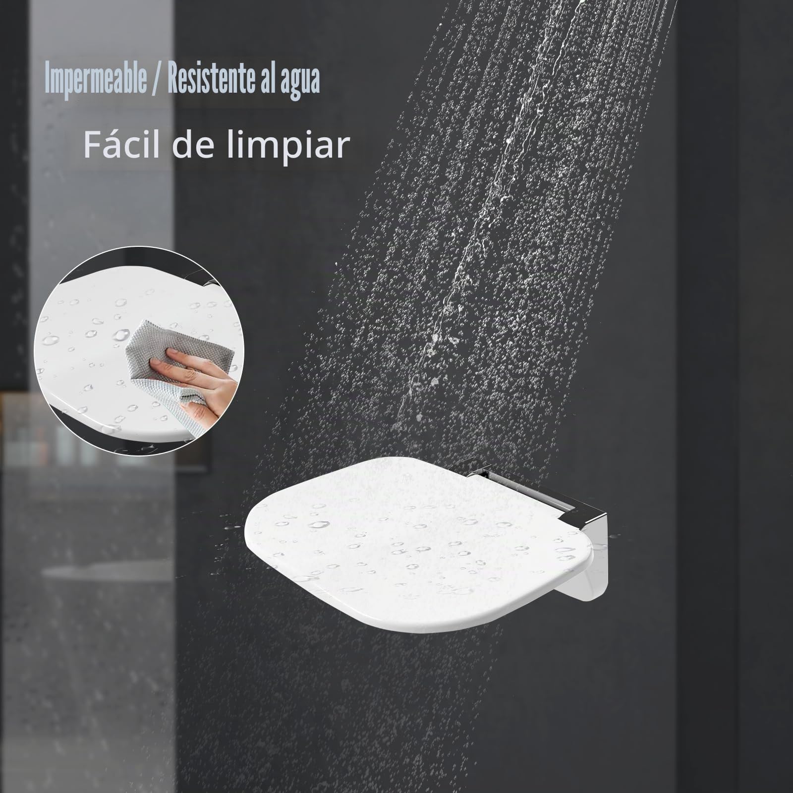 Asiento de Ducha Ultradelgado Ergonómico Plegable de Pared - 180kg Capacidad Antideslizante, para Adultos Mayores y Discapacitados, Blanco