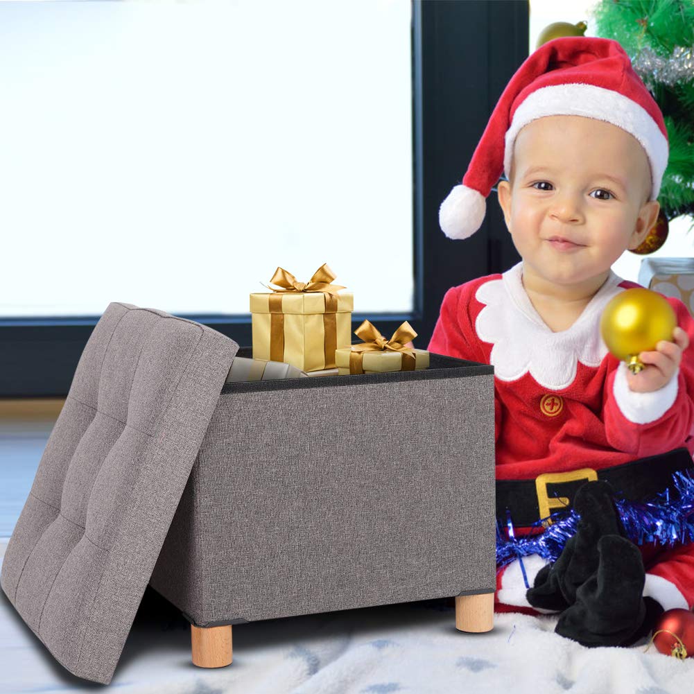 Cocoarm Sitzhocker mit Stauraum, 3 In 1 Faltbare Sitzwürfel mit Gepolstert und Füße aus Massivholz für Wohnzimmer Flur Kinderzimmer 38 x 38 x 35 cm Dunkelgrau