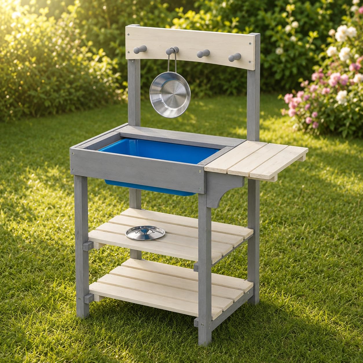 HAGO24 Matschküche Spielküche Kinderküche Sandküche Holz Zubehör Outdoor Garten Terrasse herausnehmbar Spüle