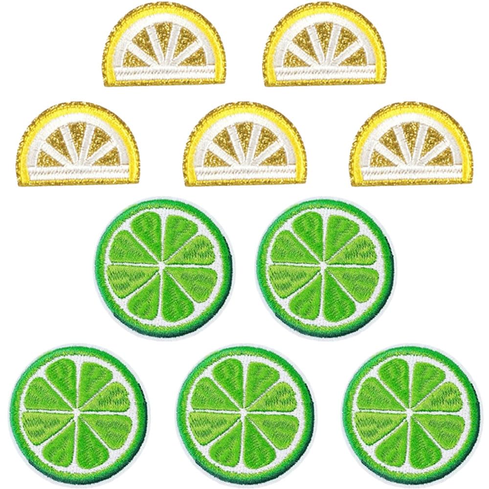 Citrus Fruit Iron-On Patches, 10 Pack Decorative Embroidered Lemon and Lime Appliques, Yellow and Green, 1.81-2.44 Inch for Clothing, Bags, Hats — image 1