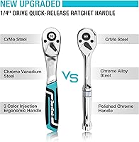 Vista 3 de DURATECH Trinquete de 1/4 de pulgada, llave de trinquete de liberación rápida de 90 dientes con mango de inyección de cojín, llave ergonómica