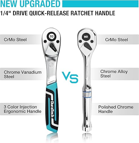 Miniatura 3 de DURATECH Trinquete de 14 de pulgada, llave de trinquete de liberación rápida de 90 dientes con mango de inyección de cojín, llave ergonómica de