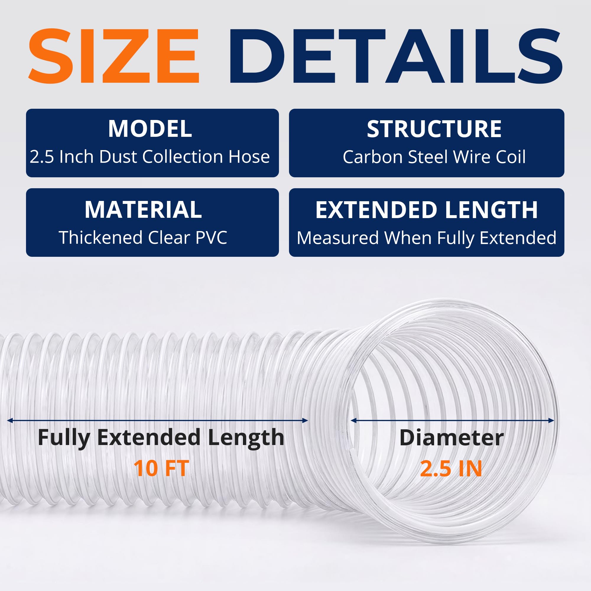 Tuyau de collecte de poussière en PVC de 2 1/2 po x 10 pi