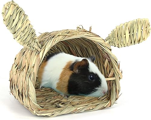 Miniatura 14 de kathson Cama de hierba de conejo, portátil, hecha a mano con paja natural, ligera, protección para patas, nido de animales pequeños, juguetes