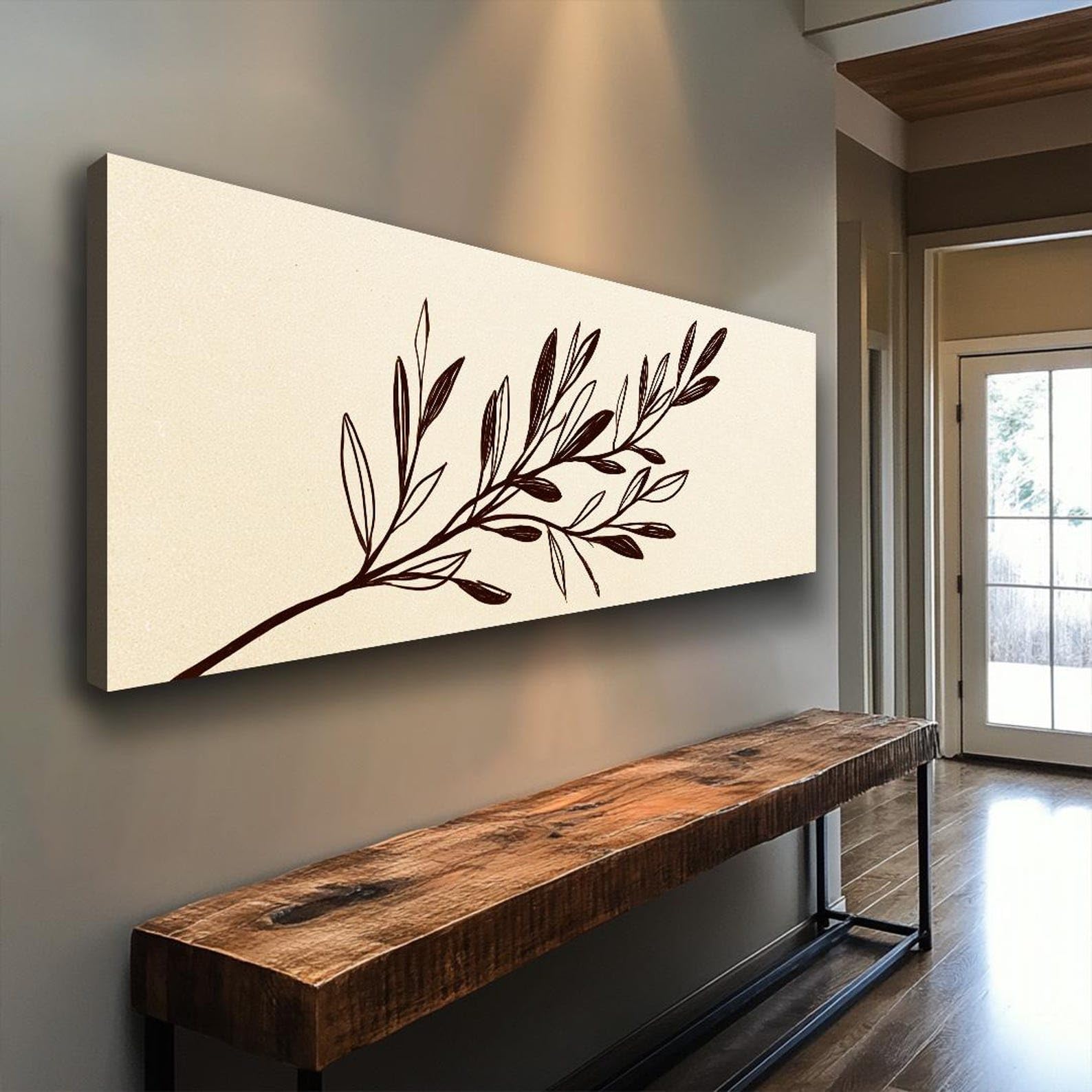 Xbtykpb Frameless Narrow Horizontal Tree, Leaves Wall Art Wide Horizontal Nature Painting, Framed Canvas Print For Office, Rooms Or Halls(60X180cm/Frameless)