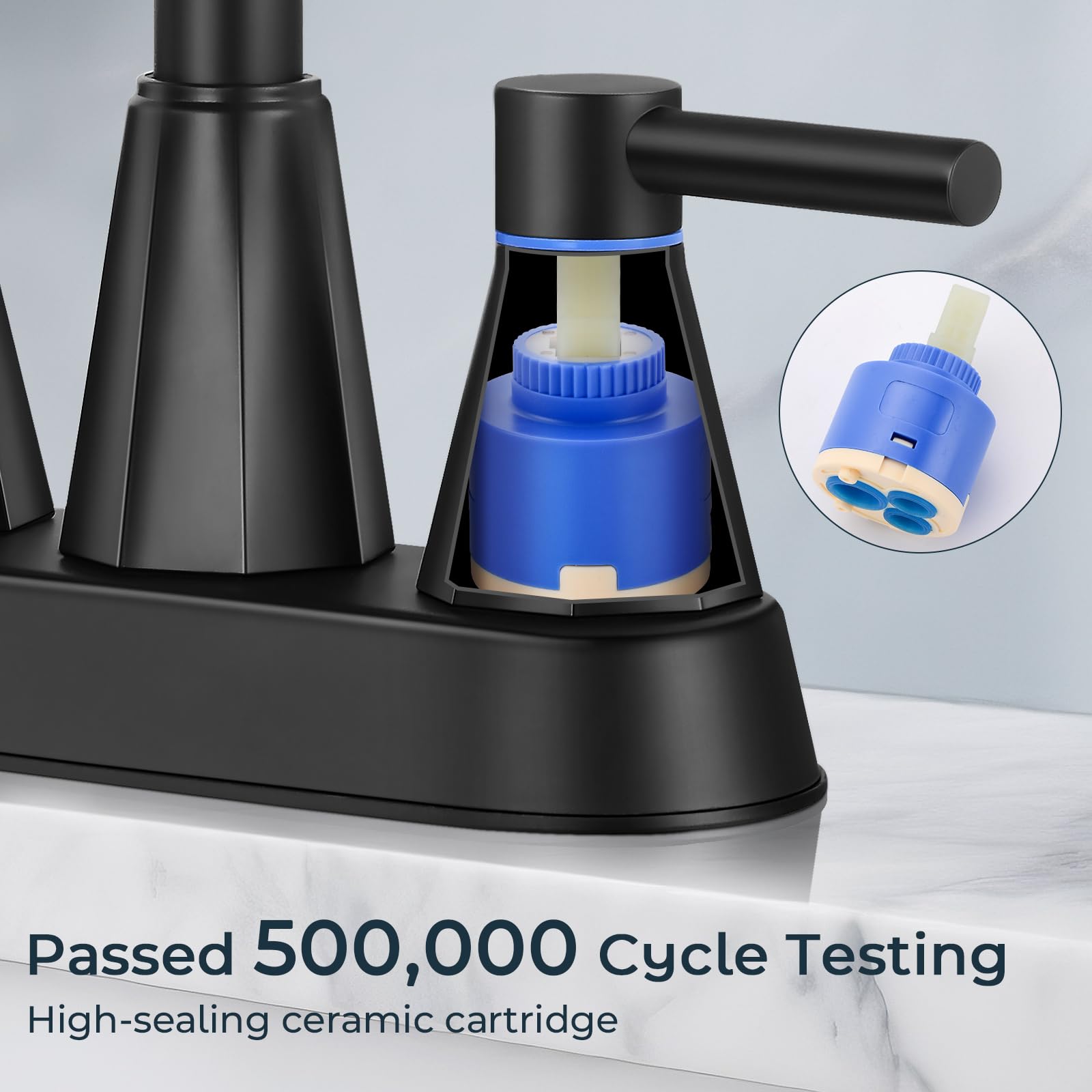 4 inches Bathroom Faucet for 3 Hole 2-Handle Bathroom Sink Faucets with Pop Up Drain Matte Black — view 6