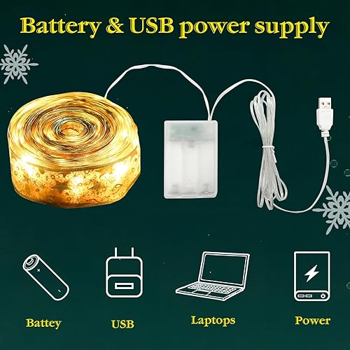 Miniatura 3 de Decoración de Navidad de 2 pulgadas x 33 pies con luz LED para árbol de Navidad con control remoto, fuente de alimentación USB, 8 modos de