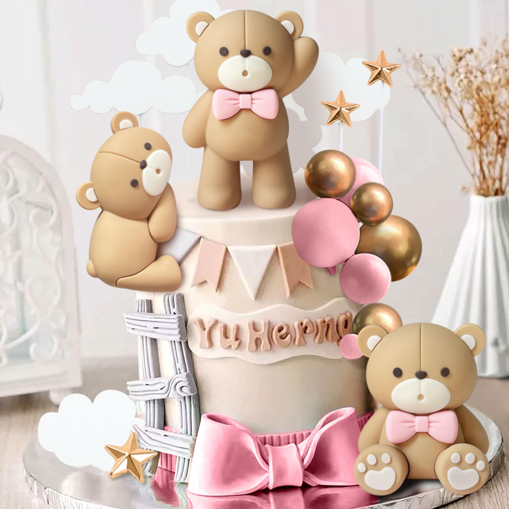 Snapklik.com : Luxury Pink Bear Cake Decoration Baby Bear Baby Shower ...