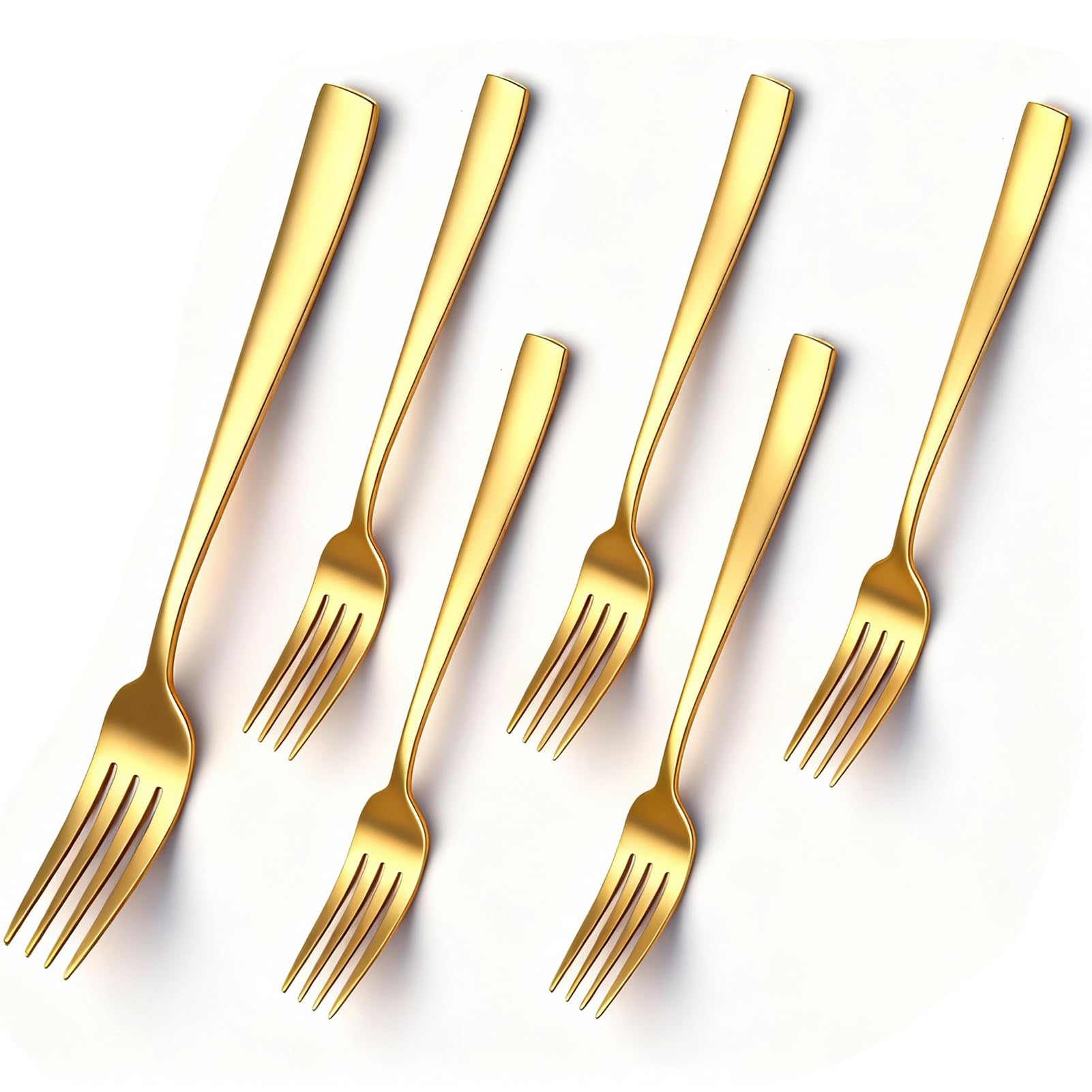 Kucensi Dinner Fork Set, 8-inch Set of 6 Food-Grade Stainless Steel Silverware Table Forks Cutlery Forks Set, Mirror Finish Dishwasher Safe, Use for Home, Kitchen or Restaurant(Gold)
