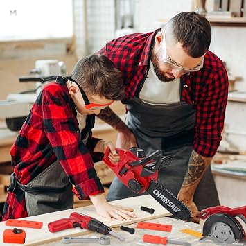 مجموعة أدوات Vextronic Kids 36 PCS مع لعبة Chainsaw الإلكترونية لعبة الحفر مع الصوت والضوء ، التظاهر باللعب Kids Tool Box لعبة البناء ، مجموعة أدوات لعبة رائعة للأطفال الصغار الذين تتراوح أعمارهم بين 3 +