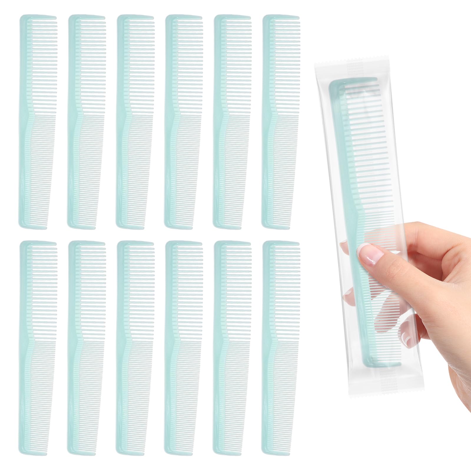 Etenpo Hair Combs, 50 Pcs Combs Individually Wrapped, Light Blue Gift, Bulk Hair Combs for Homeless, Orphanage, Hotel