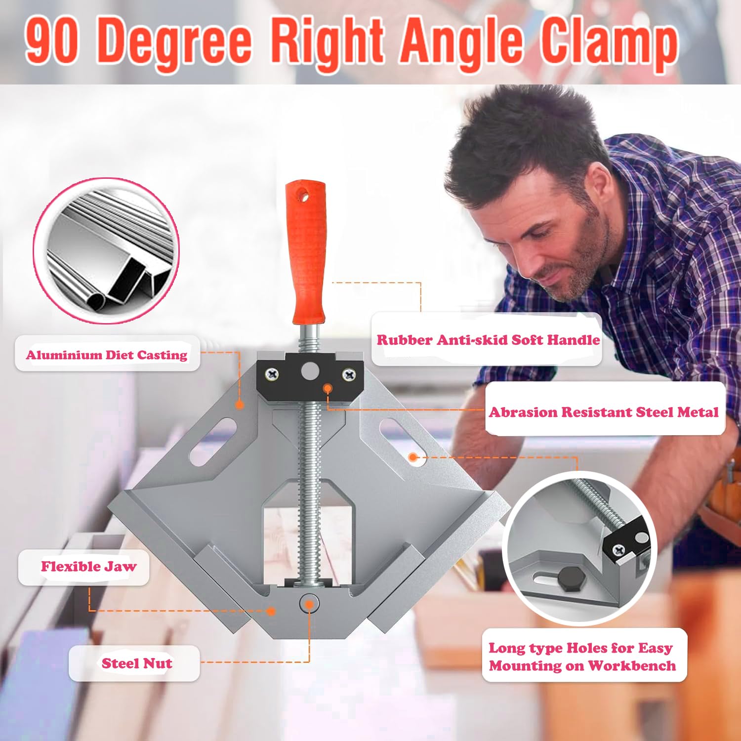4 Piezas Sargento Escuadra 90° Aleación Aluminio - Mandíbula Giratoria Ajustable, Abrazadera Angular Resistente para Carpintería, Soldadura, Ingeniería
