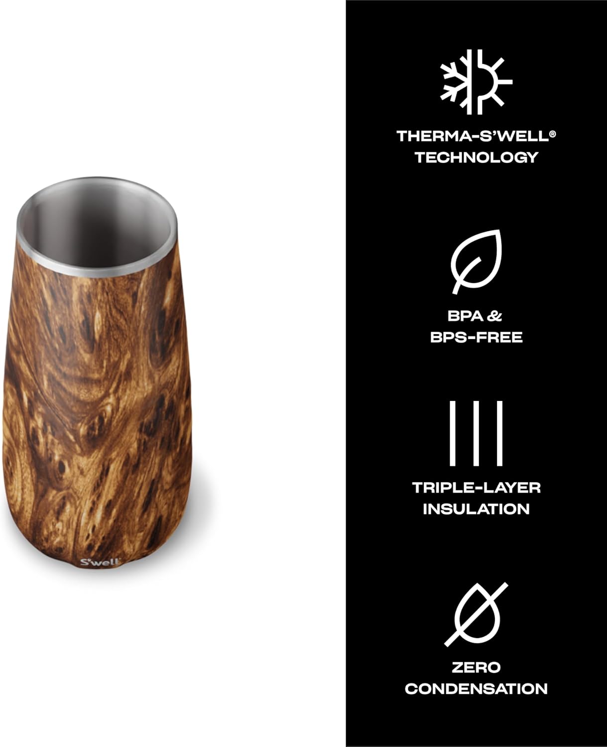 S'well Stainless Steel Champagne Flute, 6oz, Teakwood, Triple Layered Vacuum Insulated Container Keeps Drinks Colder for Longer, BPA Free Barware - Image 4