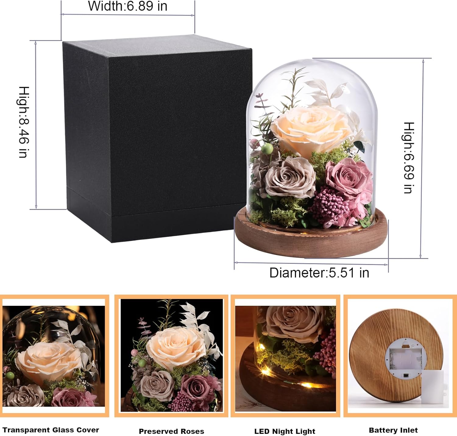 Lovenfold Flowers for Delivery Preserved Rose Gifts for Her,Forever Roses Flowers in Glass Dome,Birthday Gifts for Women Mom Wife Friend(Champagne Rose) - Image 2