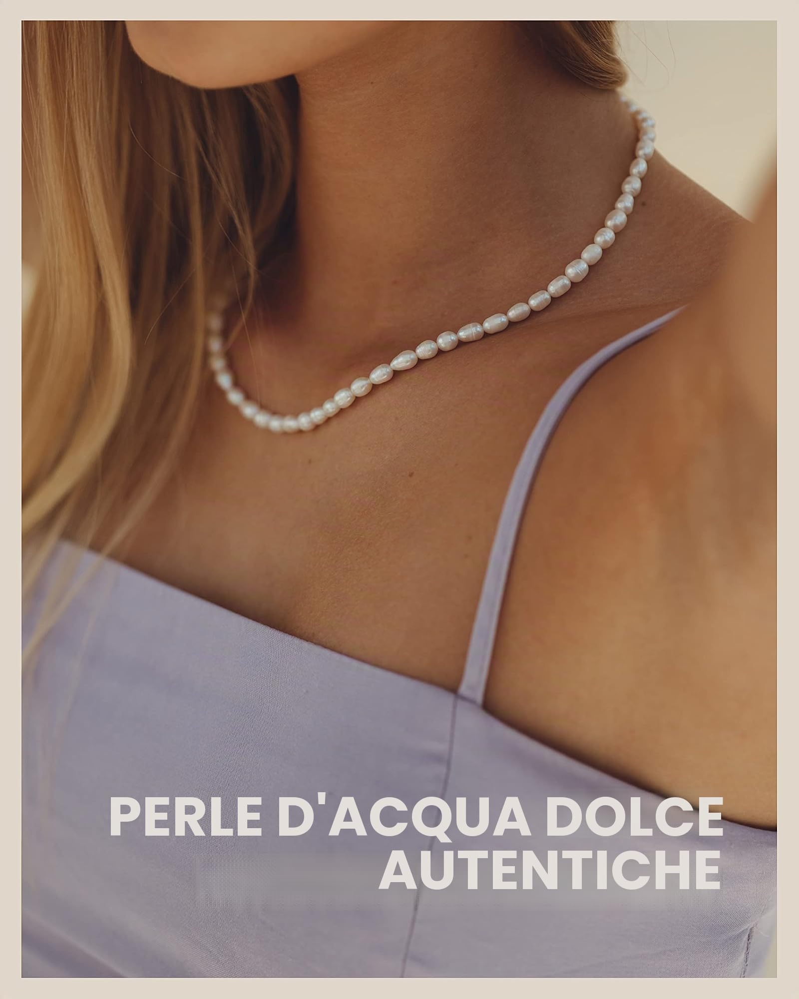 GD GOOD.designs Collana di perle da donna con perle d'acqua dolce - impermeabile I Collana di perle con placcatura in oro 18 carati (45 cm) Collana skin-friendly senza ciondolo