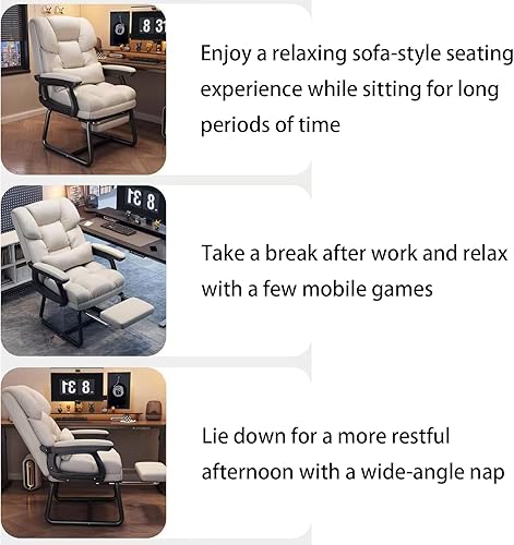 Miniatura 6 de Silla de oficina de piel sintética suave gruesa con almohada lumbar de espuma viscoelástica y reposapiés oculto. puedes acostarte con un clic del