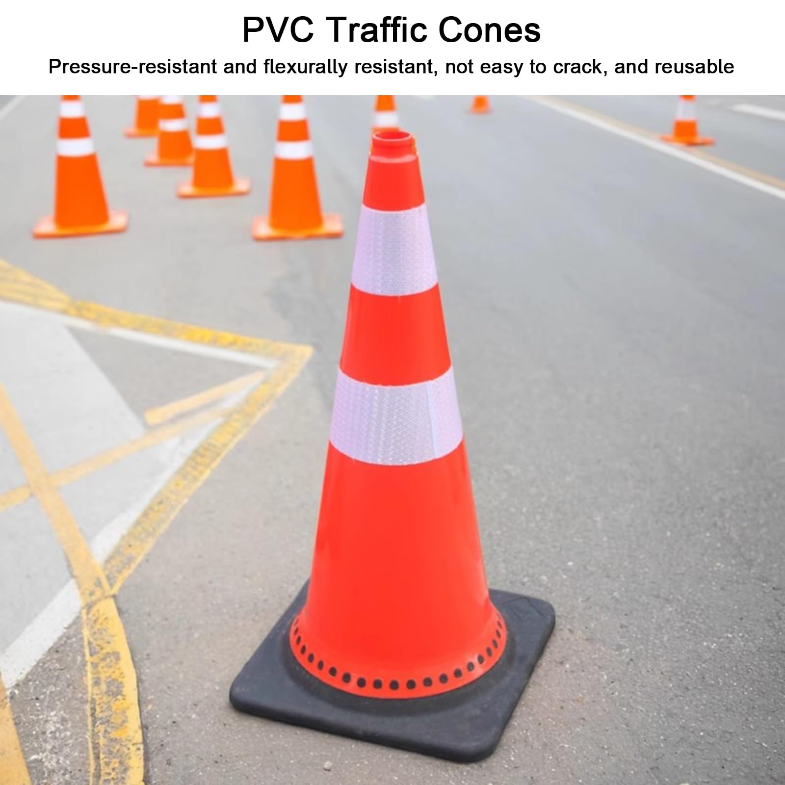 Cone de Chantier, Cône Signalisation Réfléchissant, Structure Stable, avec Bandes Réfléchissantes, pour le Stationnement et la Gestion Des Flux de Circulation (lot de 3)