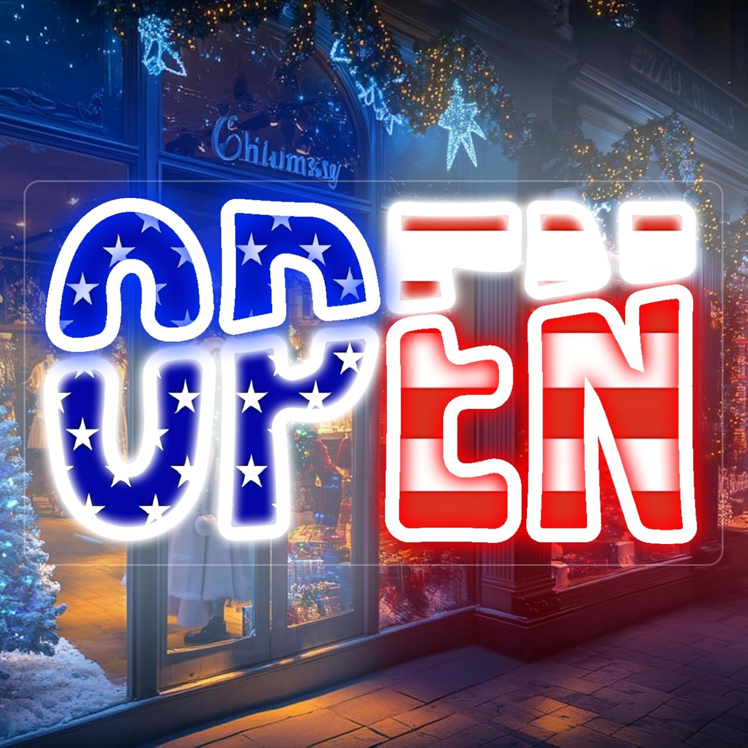 LED Open Sign for Business, USA Flag Ultra Bright Open Light 16 Inch Plug In Light Up Sign, High Visibility LED Signs for Store Bar Hotel Retail Shop Window