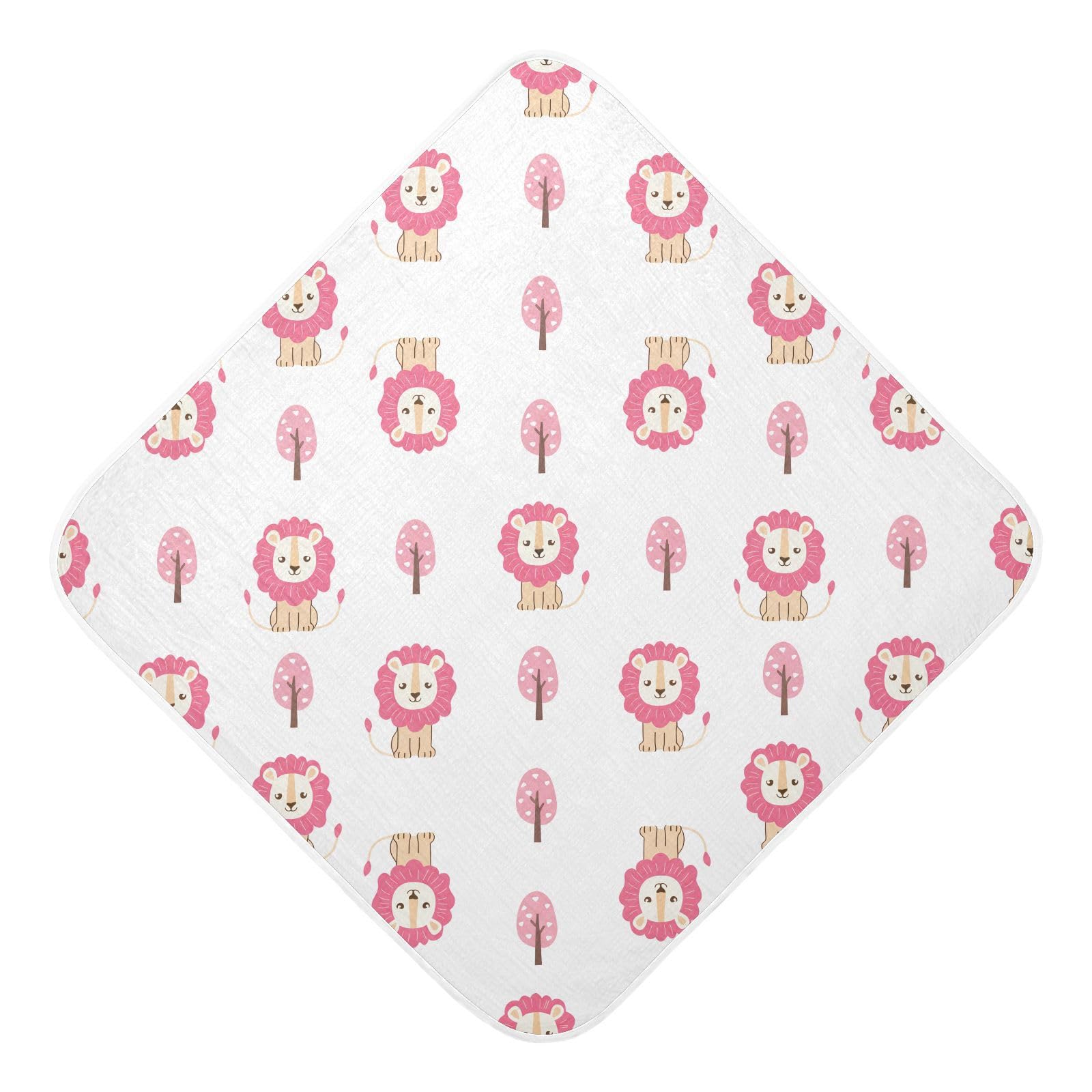 Msyxl Pink Mane Lions Hooded Towel - Ultra Soft & Absorbent Muslin Cotton Bath Towel for Babies, Toddlers, Newborn - Boys & Girls Essential 35