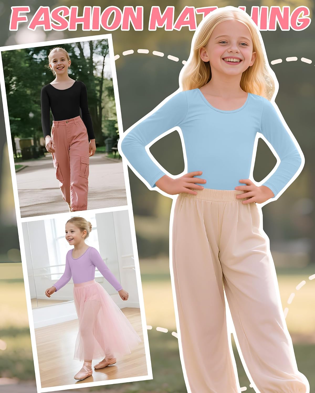 3 Pack Girl's Long Sleeve Leotard Ballet Dance Gymnastics Bodysuit Basic Classic Kids Dancewear Outfits 2-14 Years