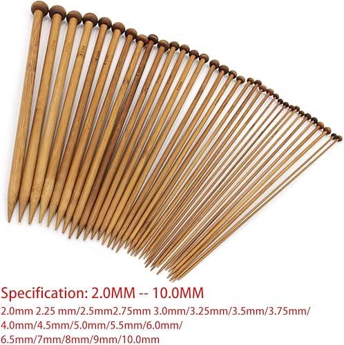 Miniatura 3 de Juego de 18 agujas de tejer de bambú de un solo punto para principiantes, agujas de tejer de 10 pulgadas14 pulgadas de longitud para tejer hechas a