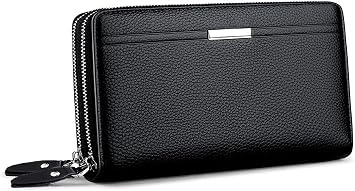 Long Wallet for Men with 12 Card Slots, Waterproof Leather Zipper Wallets for Men, Travle Wallet Clutch Men for Phone Cash and Card, Gift for Father Son Husband Boyfriend Black