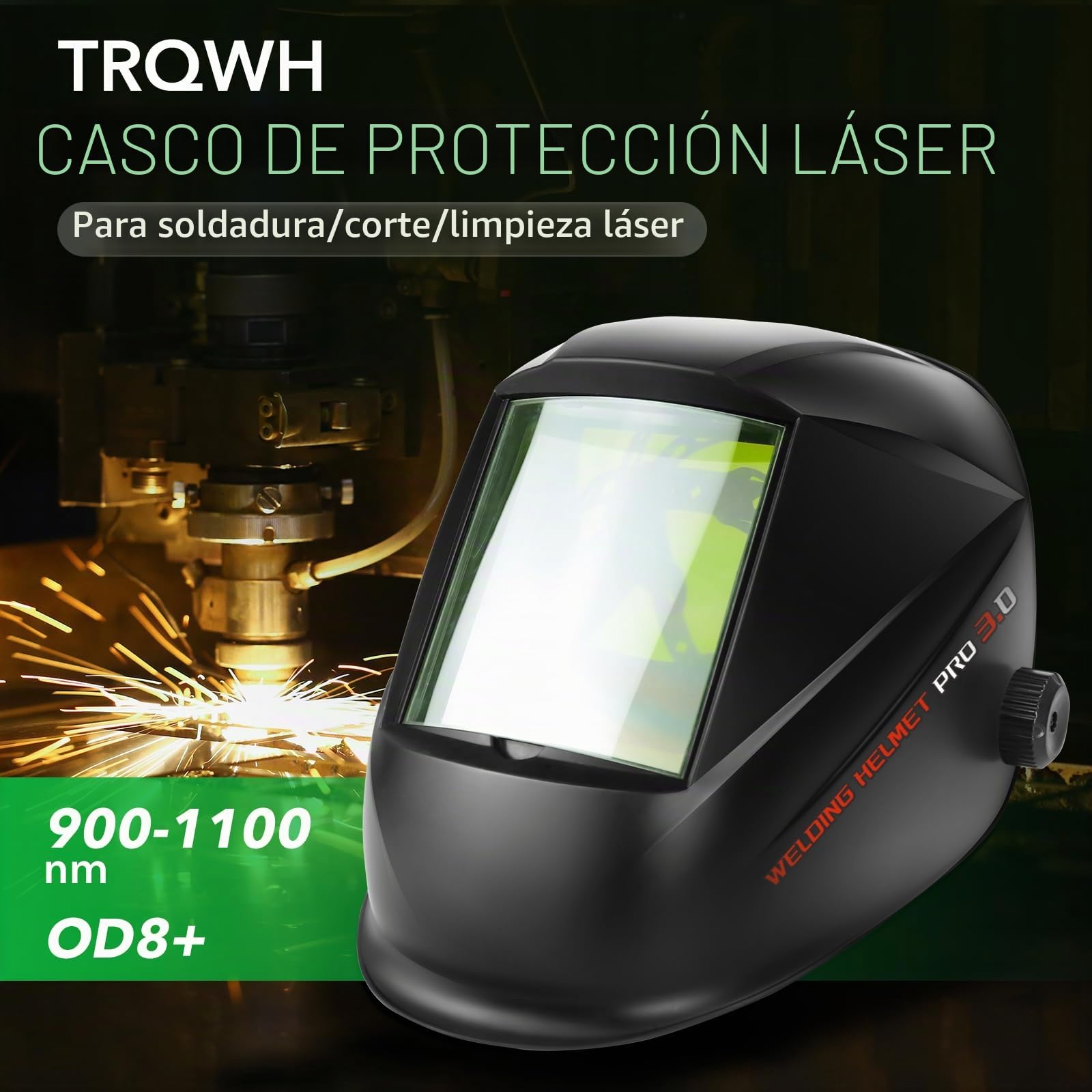 TRQWH Casco de soldadura láser de visión grande OD8+, máscara protectora de seguridad láser para soldadura láser/corte láser/limpieza láser/marcado láser