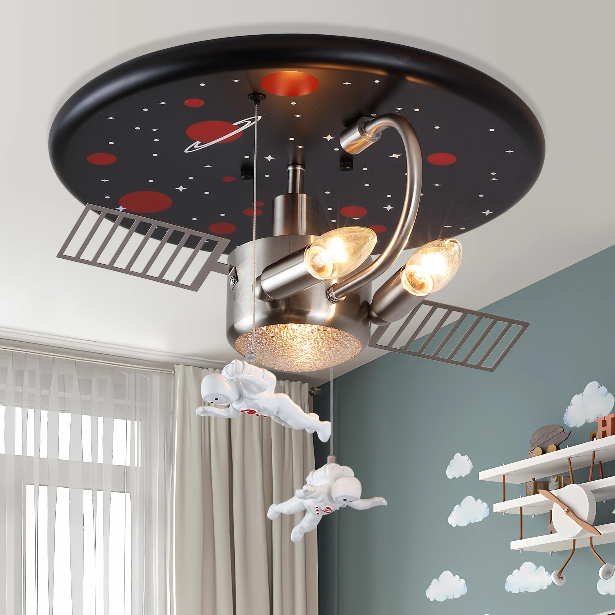 Modern Deckenlampe Kinderzimmer Junge, Kreative Astronauten Kinder Deckenleuchte Weltall Theme, E27 Kinderzimmer Lampe Decke Junge 2 X E14, ø 40 cm