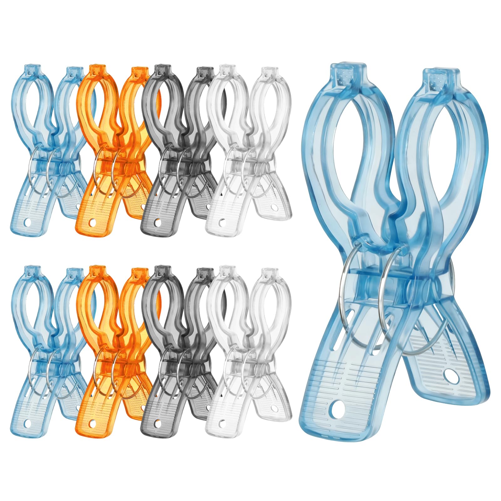 Romon Anti-Marking Laundry Pegs, 8 Large Windproof Beach Towel Clips, Transparent in 4 Colours for Securing Cables for Daily Laundry and Laundry for Bed Tongues and Thick Clothes