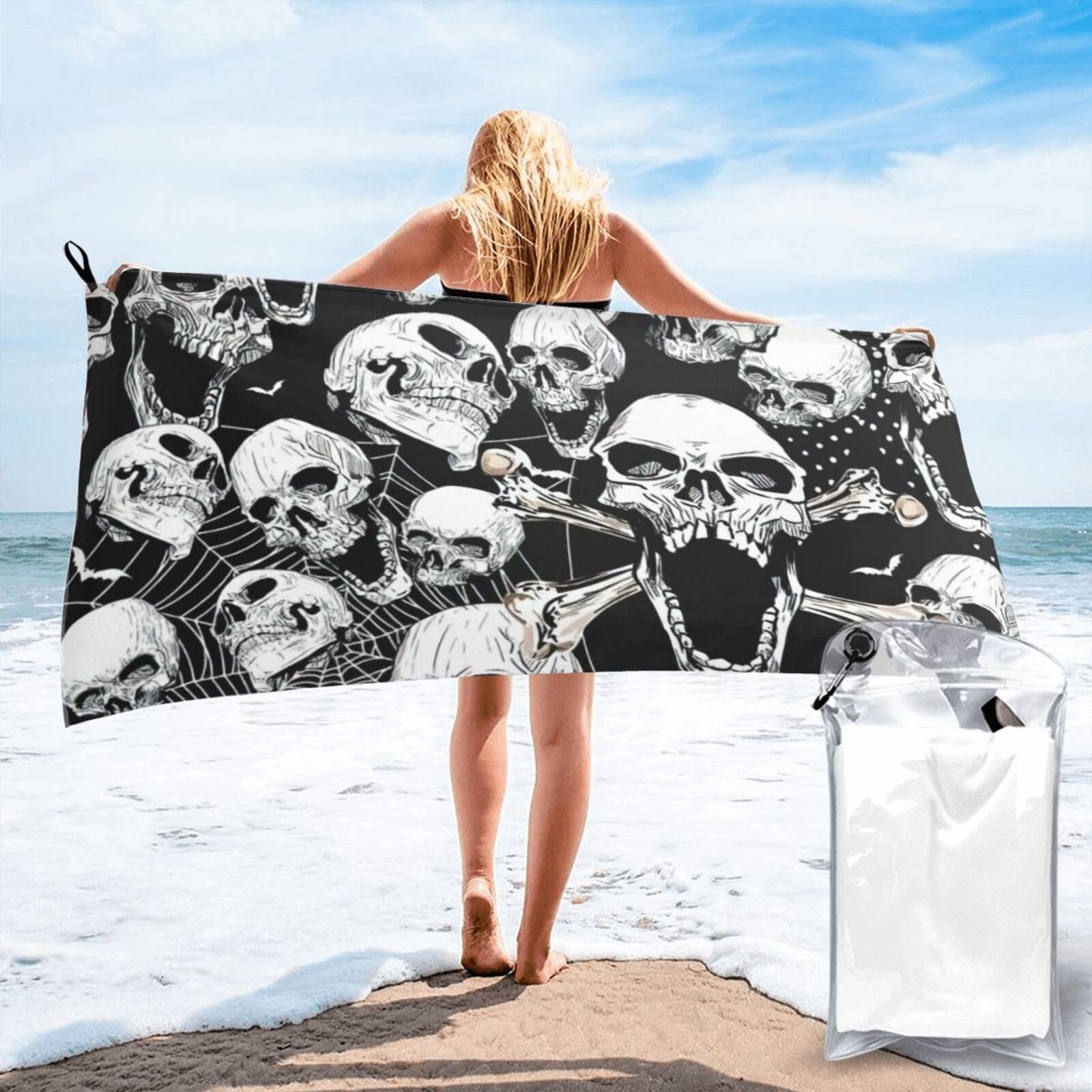 NImongt Skull Background Print Adult Towel Travel Gym Beach Hiking Yoga Camping Lightweight Quick Dry Versatile