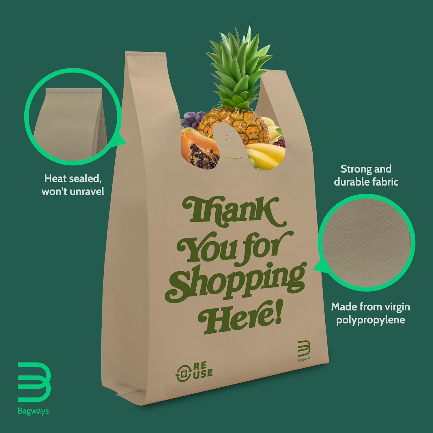 300 Pack Reusable Non-Woven Shopping Bags Bulk — Eco-Friendly Retail Bags for Small Business, Boutiques & Grocery Stores, Heat Transfer Ready, 12.5x21.5 Inches, Beige