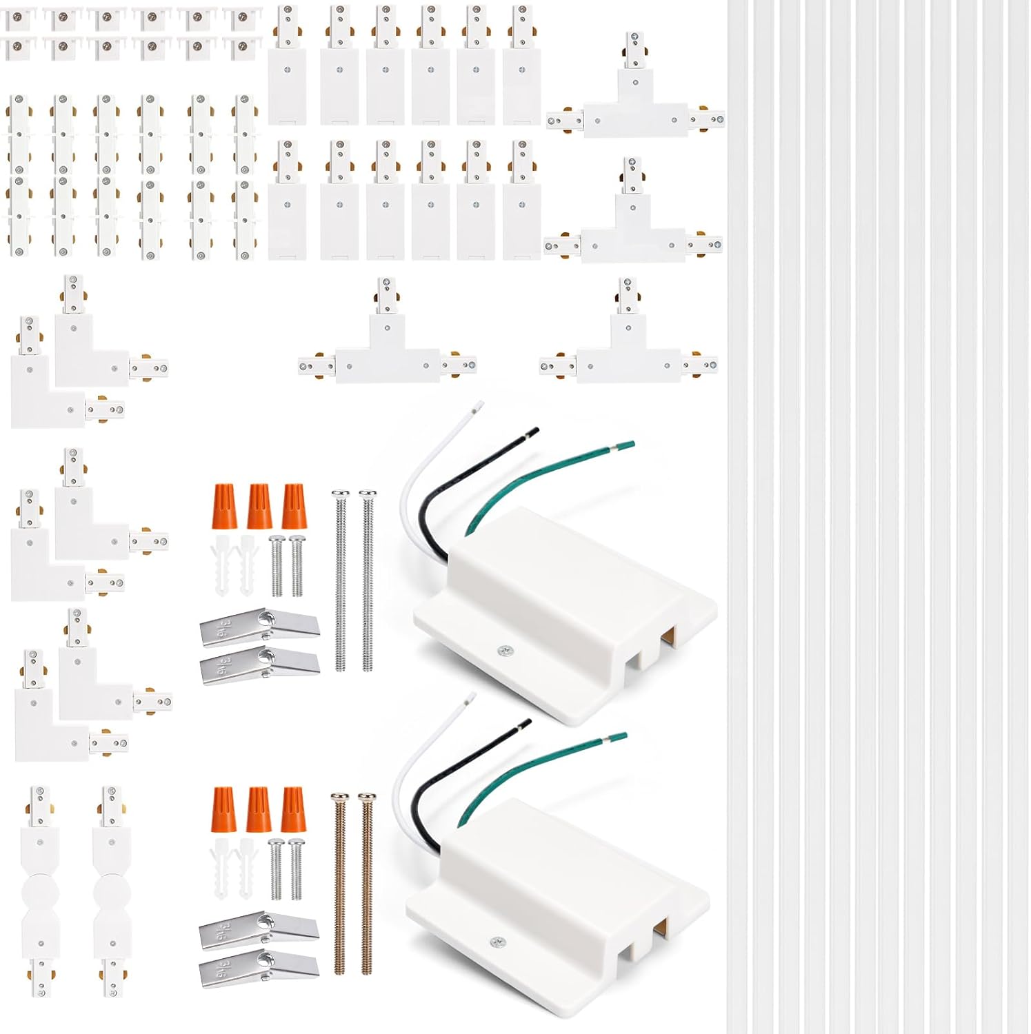 H Track Lighting Rails Kit - iCreating 26ft White Track Light Tracks 3 Wire with Floating Canopy Connector, I and L Connectors for Single Circuit H Type LED Tracks Lighting Heads Fixtures