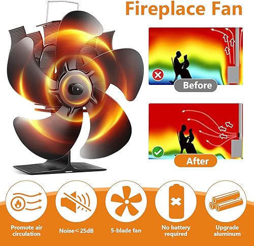 Miniatura 2 de Ventilador de estufa de leña, ventilador de chimenea para estufa de leña, ventilador alimentado por calor, accesorios para estufa de leña,
