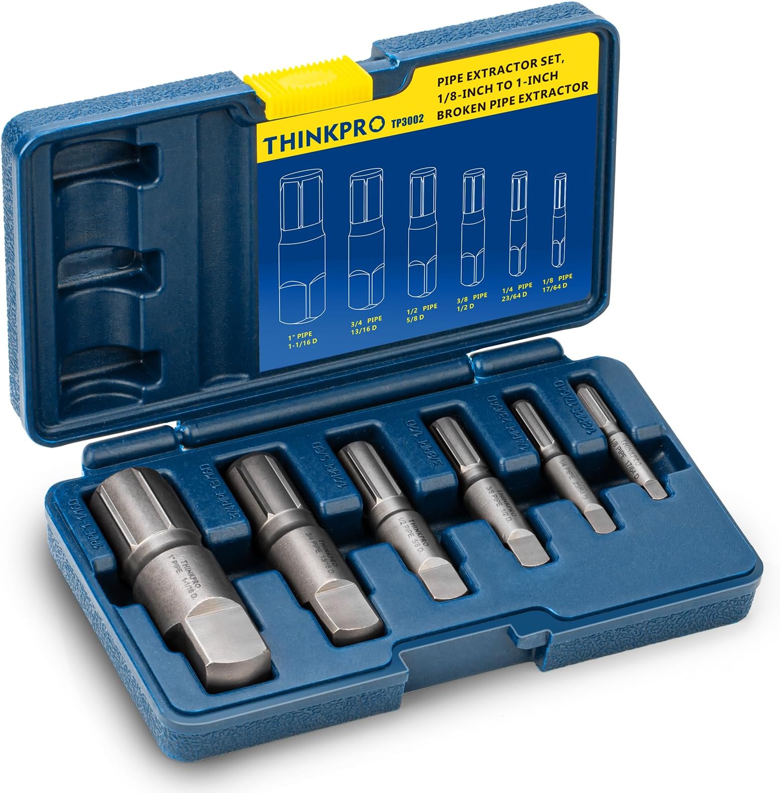 6 Piece Pipe Extractor Set, 1/8 PIPE to 1 inch Tough Steel Extractors for Broken Pipes, Pipe Easy Out Extractor Set Damaged Threaded Ends of Pipe, Pipe Plugs (6-Piece)