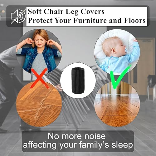 Miniatura 3 de 16 calcetines para patas de muebles, protectores de piso de punto de alta elasticidad, juego de fundas gruesas negras para patas de silla, se mueven