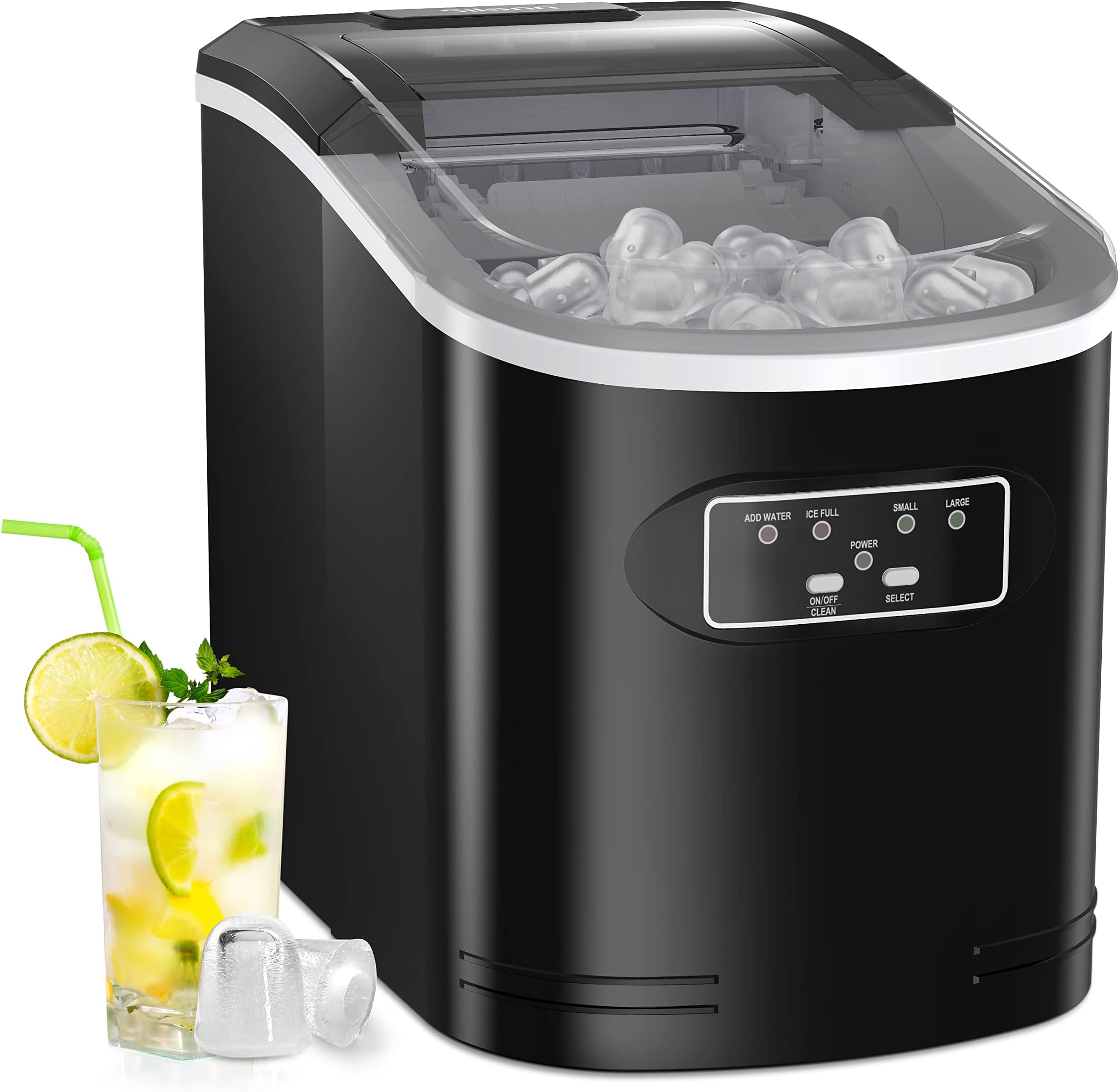 Silonn Countertop Ice Maker Machine with Handle, Portable Ice Makers Countertop, Makes up to 27 lbs. of Ice Per Day, 9 Cubes in 7 Mins, Self-Cleaning Ice Maker with Ice Scoop and Basket