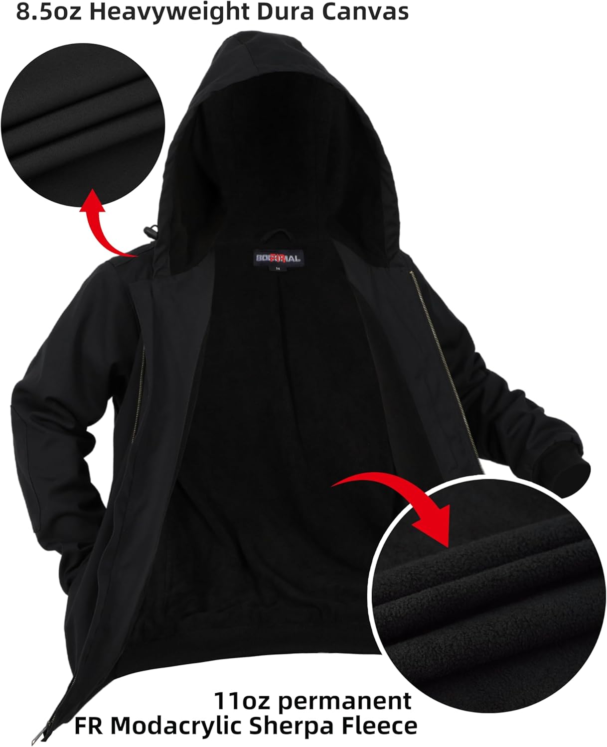 BOCOMAL FR Jackets Heavyweight Canvas and Modacrylic Fleece Lined Hooded Flame Resistant Winter Work Coat NFPA 2112 CAT3 - Image 5