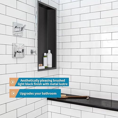 Miniatura 6 de Nicho de ducha de acero inoxidable cepillado de 24 x 12 pulgadas, organizador de ducha empotrado, inserto de estante de baño para instalación de