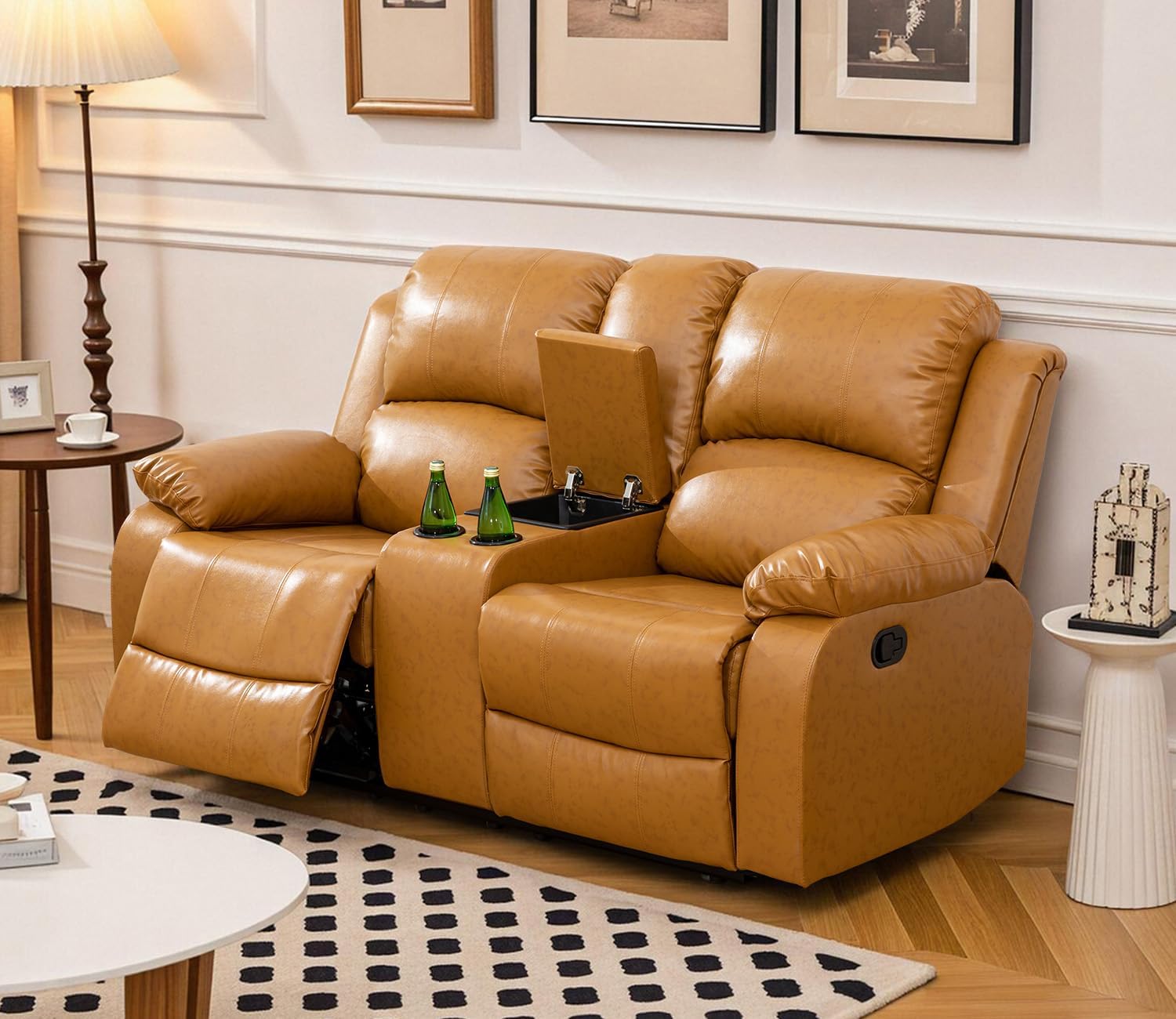 Recliner Loveseat for Living Room Furniture Set,Fabric Reclining Loveseat with Double Recliners,Wall Hugger Recliner Couch with Cup Holders for Living Room(Corduroy Brown)