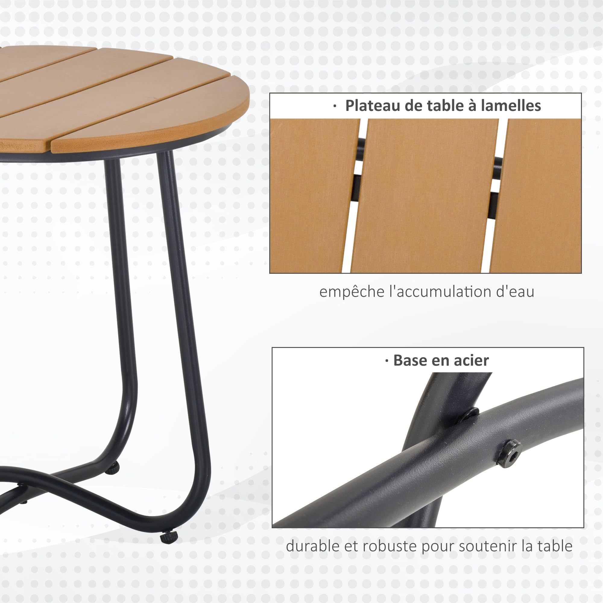 Outsunny Petite Table Basse Ronde d'Appoint Acier Jardin Balcon Terrasse Salon Ø49 x 48H cm Marron